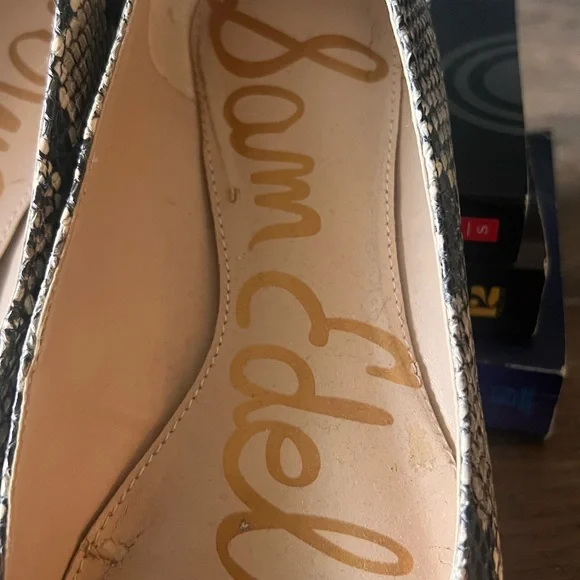 Sam Edelman Women's Snake-Print Pointed Toe Flats in Black/Tan - Picture 3 of 6